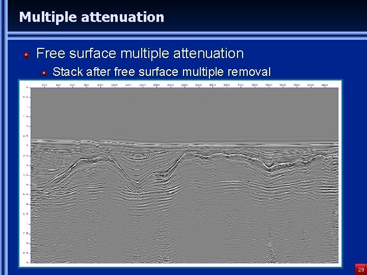 Multiple attenuation Free surface multiple attenuation Stack after free surface multiple removal 29 