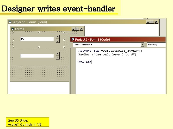 Designer writes event-handler Sep-05 Slide: Active. X Controls in VB Designer writes event-handler Sep-05 Slide: Active. X Controls in VB