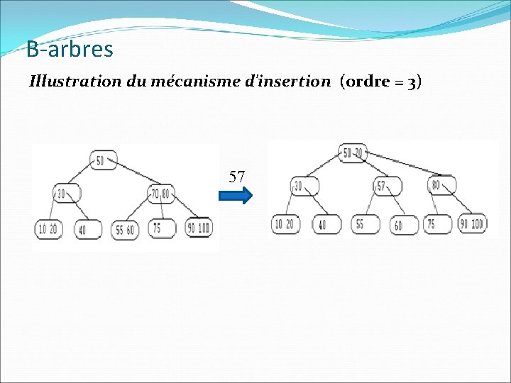 B-arbres Illustration du mécanisme d'insertion (ordre = 3) 57 