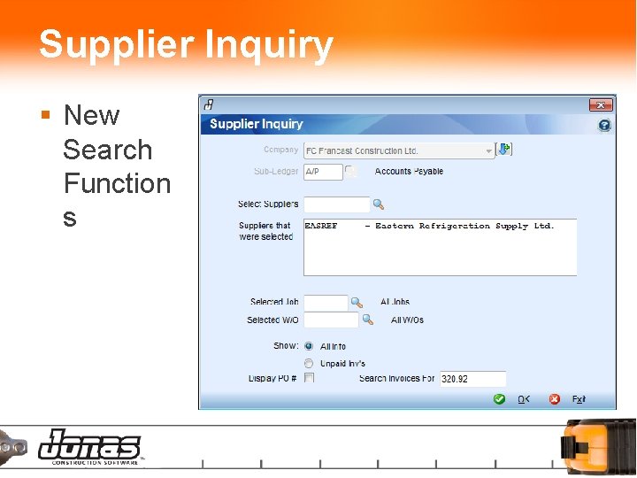 Supplier Inquiry § New Search Function s 