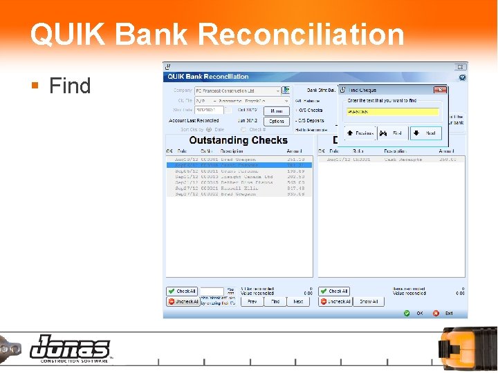 QUIK Bank Reconciliation § Find 