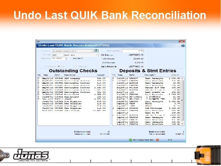 Undo Last QUIK Bank Reconciliation 