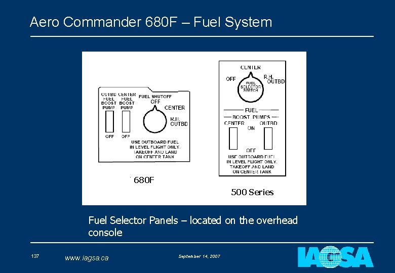 Aero Commander 680 F – Fuel System 680 F 500 Series Fuel Selector Panels