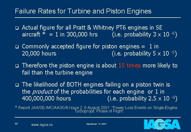 Failure Rates for Turbine and Piston Engines q Actual figure for all Pratt &