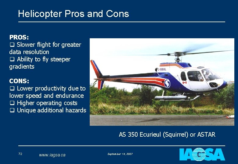 Helicopter Pros and Cons PROS: q Slower flight for greater data resolution q Ability