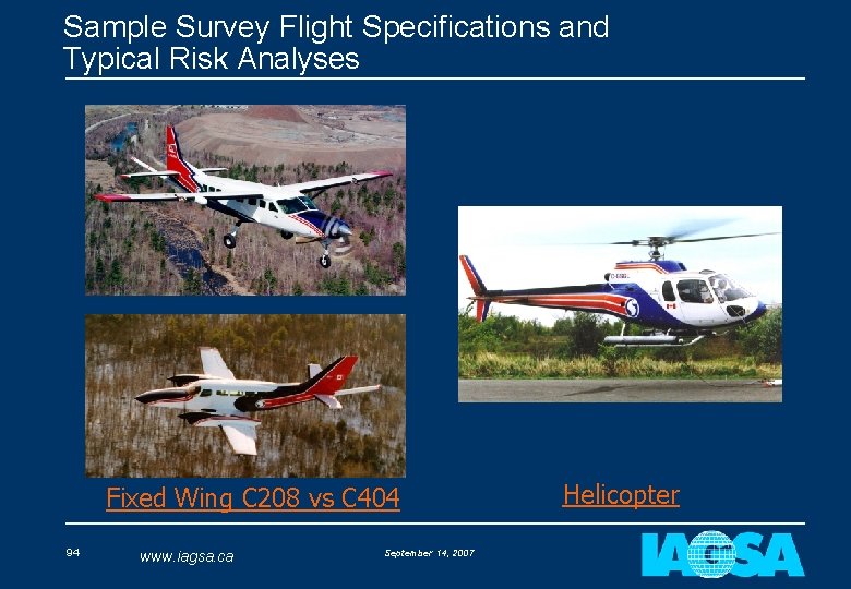 Sample Survey Flight Specifications and Typical Risk Analyses Fixed Wing C 208 vs C