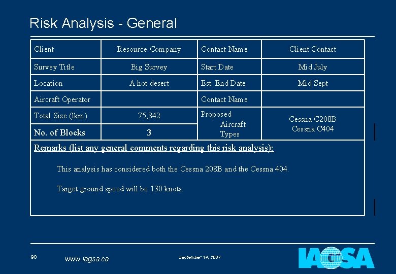 Risk Analysis - General Client Resource Company Contact Name Client Contact Survey Title Big