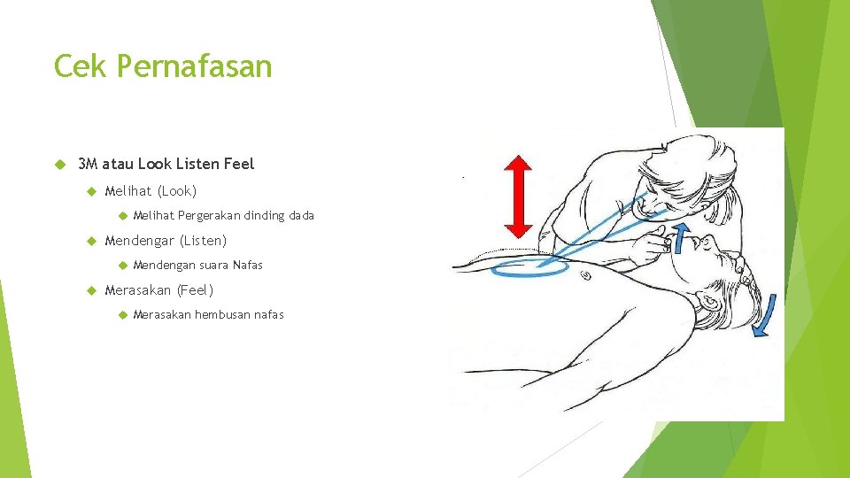 Cek Pernafasan 3 M atau Look Listen Feel Melihat (Look) Melihat Pergerakan dinding dada