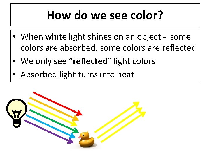 How do we see color? • When white light shines on an object -
