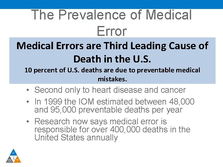 The Prevalence of Medical Errors are Third Leading Cause of Death in the U.