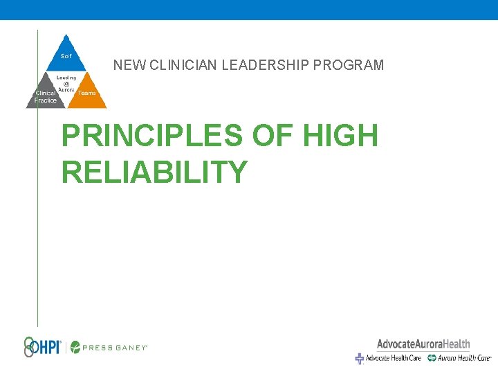 NEW CLINICIAN LEADERSHIP PROGRAM PRINCIPLES OF HIGH RELIABILITY 
