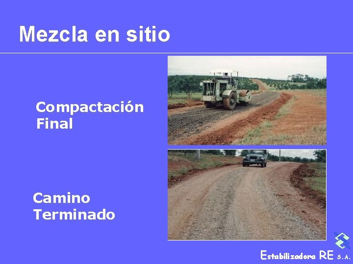 Mezcla en sitio Compactación Final Camino Terminado Estabilizadora RE S. A. 