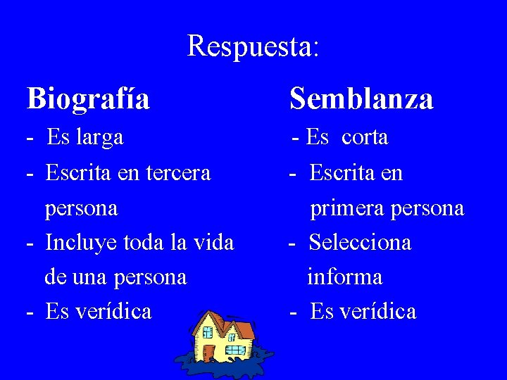 Respuesta: Biografía Semblanza - Es larga - Escrita en tercera persona - Incluye toda