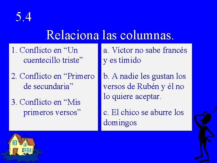 5. 4 Relaciona las columnas. 1. Conflicto en “Un cuentecillo triste” a. Víctor no