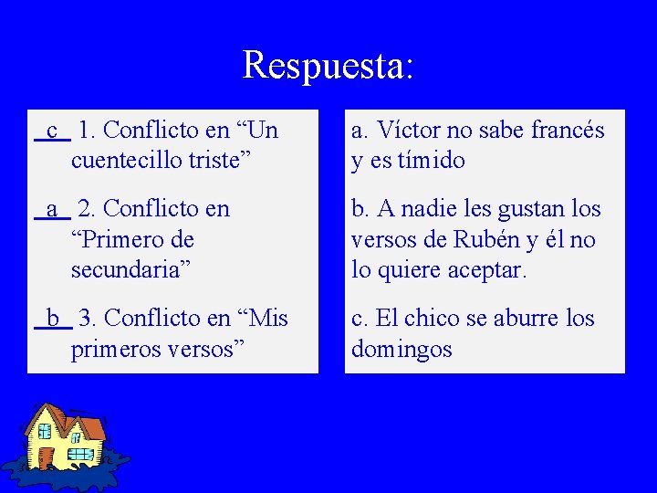 Respuesta: c 1. Conflicto en “Un cuentecillo triste” a. Víctor no sabe francés y