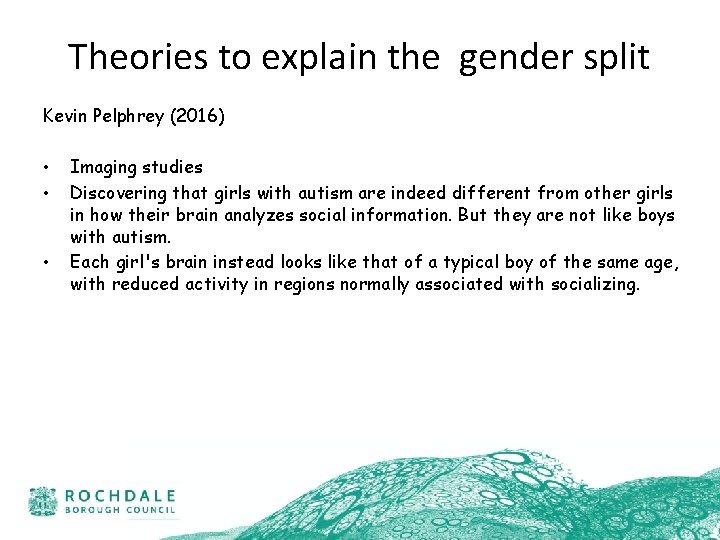 Theories to explain the gender split Kevin Pelphrey (2016) • • • Imaging studies