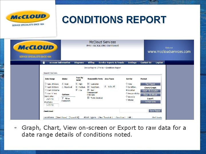 CONDITIONS REPORT ￫ Graph, Chart, View on-screen or Export to raw data for a