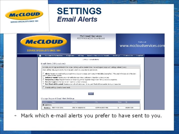 SETTINGS Email Alerts ￫ Mark which e-mail alerts you prefer to have sent to