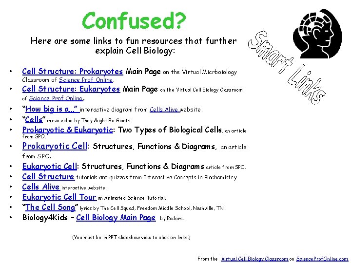 Confused? Here are some links to fun resources that further explain Cell Biology: •