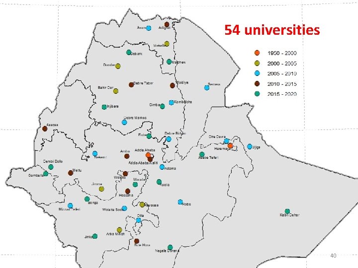 54 universities 40 