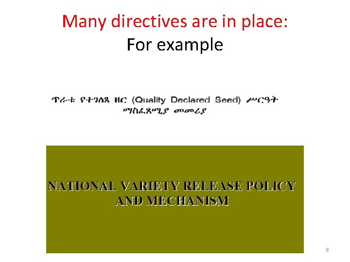 Many directives are in place: For example 8 