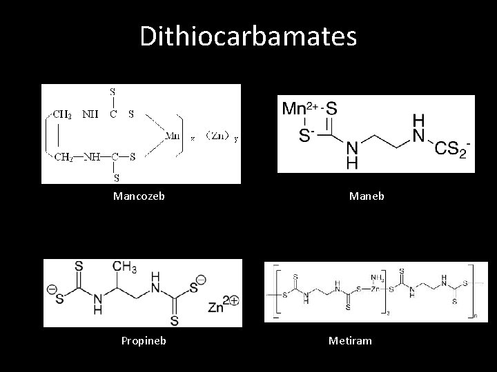 Dithiocarbamates Mancozeb Propineb Maneb Metiram 