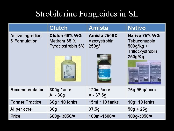 Strobilurine Fungicides in SL Clutch Amista Nativo Active Ingrediant & Formulation Clutch 60% WG