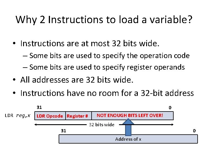Why 2 Instructions to load a variable? • Instructions are at most 32 bits
