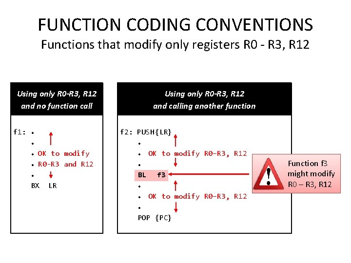 FUNCTION CODING CONVENTIONS Functions that modify only registers R 0 - R 3, R