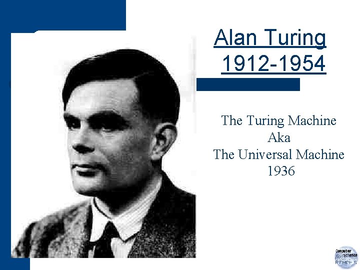 Alan Turing 1912 -1954 The Turing Machine Aka The Universal Machine 1936 