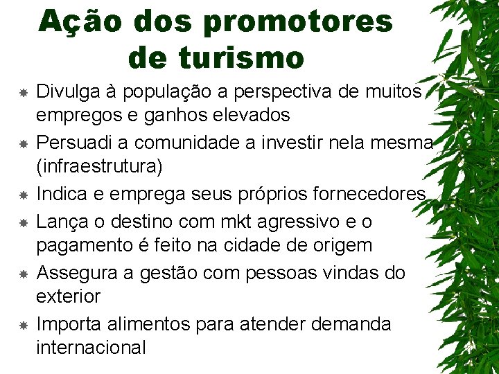 Ação dos promotores de turismo Divulga à população a perspectiva de muitos empregos e