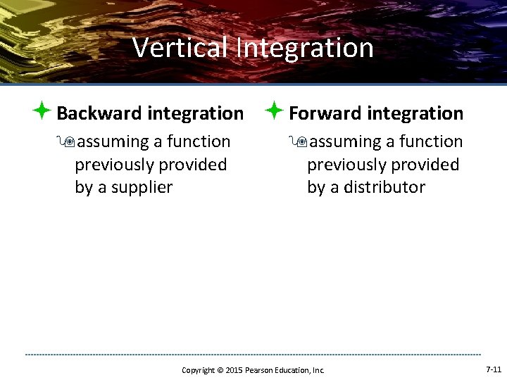 Vertical Integration ª Backward integration ª Forward integration 9 assuming a function previously provided
