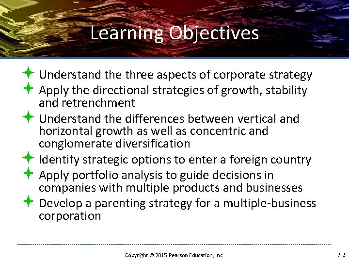 Learning Objectives ª Understand the three aspects of corporate strategy ª Apply the directional