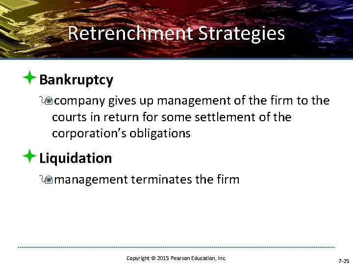 Retrenchment Strategies ªBankruptcy 9 company gives up management of the firm to the courts