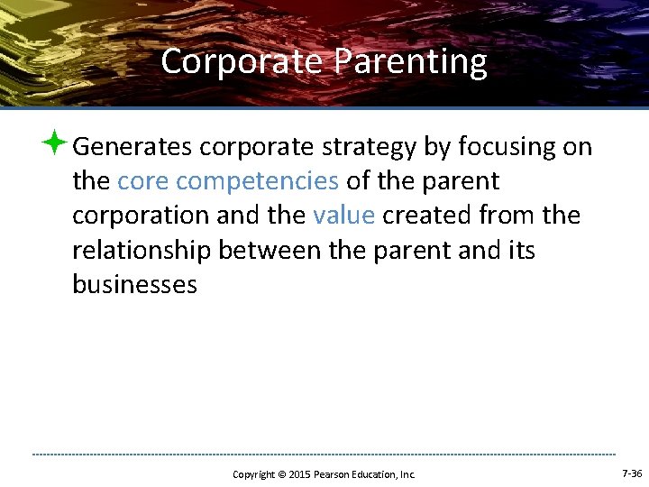 Corporate Parenting ªGenerates corporate strategy by focusing on the core competencies of the parent