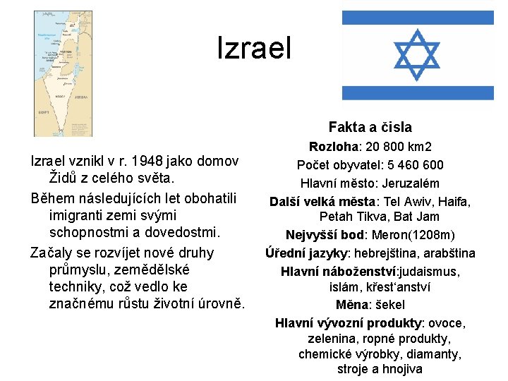 Izrael Fakta a čisla Izrael vznikl v r. 1948 jako domov Židů z celého