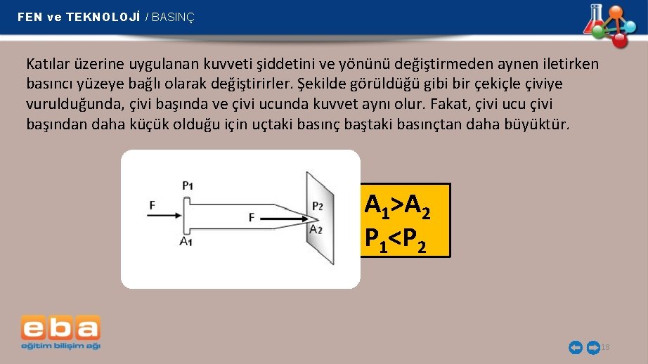 FEN ve TEKNOLOJİ / BASINÇ Katılar üzerine uygulanan kuvveti şiddetini ve yönünü değiştirmeden aynen