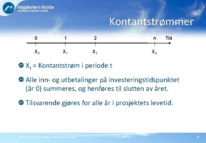 Kontantstrømmer 0 1 2 n X 0 X 1 X 2 Xn Tid Xt