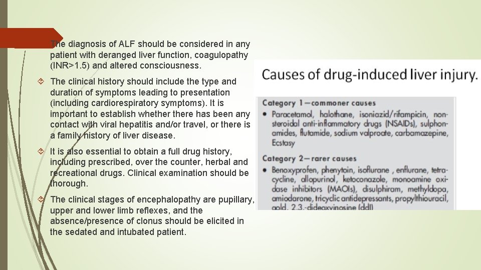  The diagnosis of ALF should be considered in any patient with deranged liver