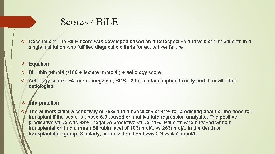 Scores / Bi. LE Description: The Bi. LE score was developed based on a