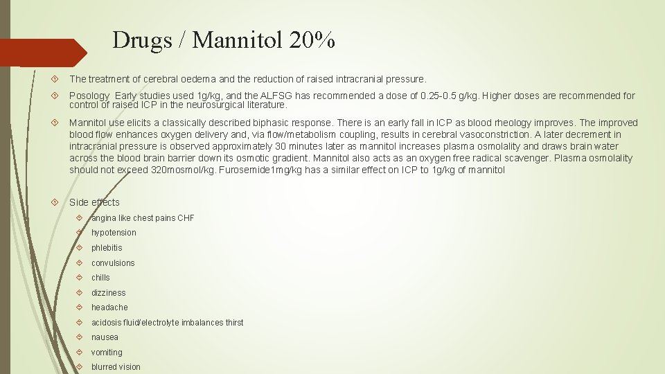 Drugs / Mannitol 20% The treatment of cerebral oedema and the reduction of raised