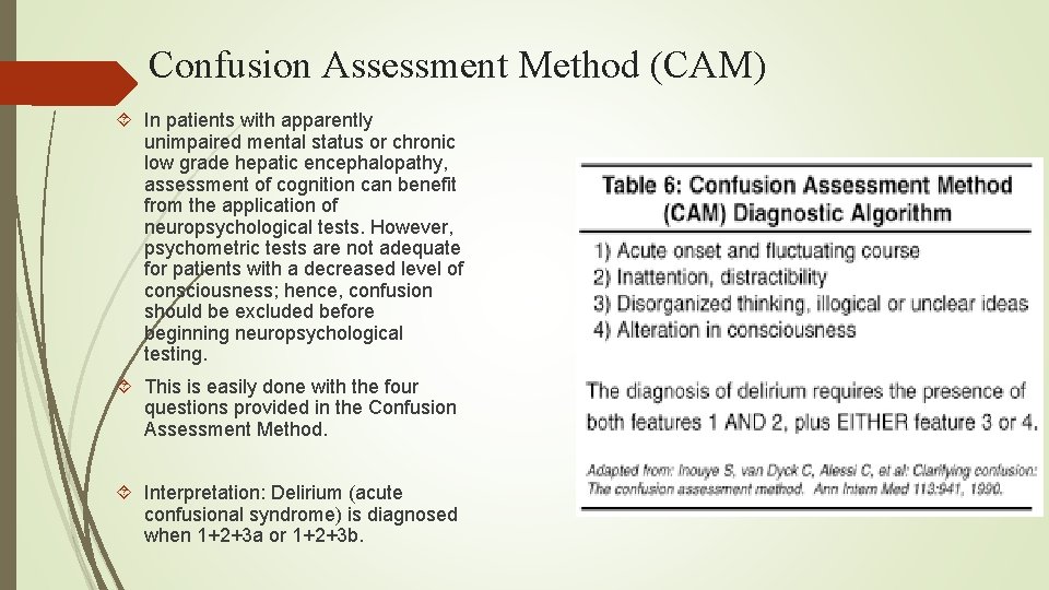 Confusion Assessment Method (CAM) In patients with apparently unimpaired mental status or chronic low