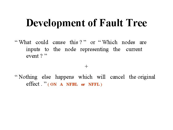Development of Fault Tree “ What could cause this ? ” or “ Which