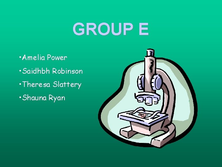 GROUP E • Amelia Power • Saidhbh Robinson • Theresa Slattery • Shauna Ryan