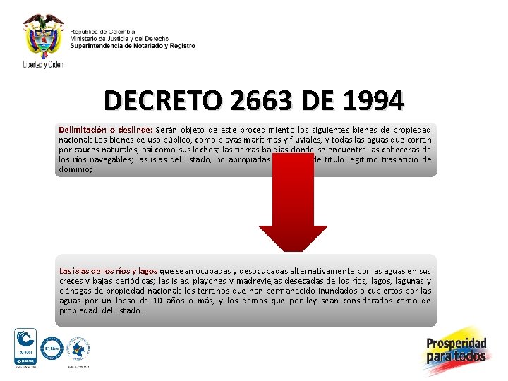 DECRETO 2663 DE 1994 Delimitación o deslinde: Serán objeto de este procedimiento los siguientes