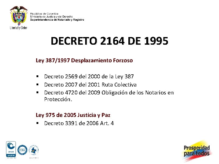 DECRETO 2164 DE 1995 Ley 387/1997 Desplazamiento Forzoso § Decreto 2569 del 2000 de