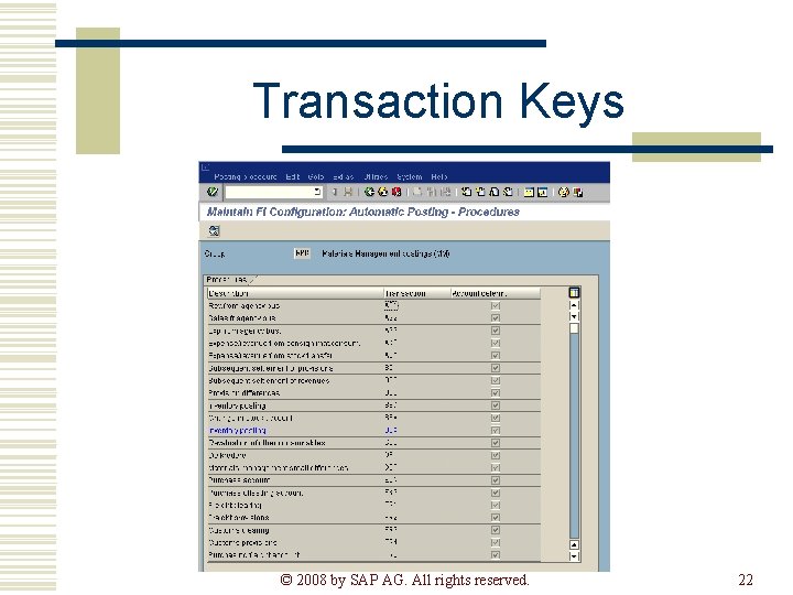 Transaction Keys © 2008 by SAP AG. All rights reserved. 22 