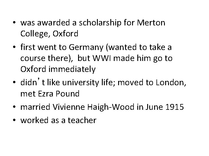  • was awarded a scholarship for Merton College, Oxford • first went to