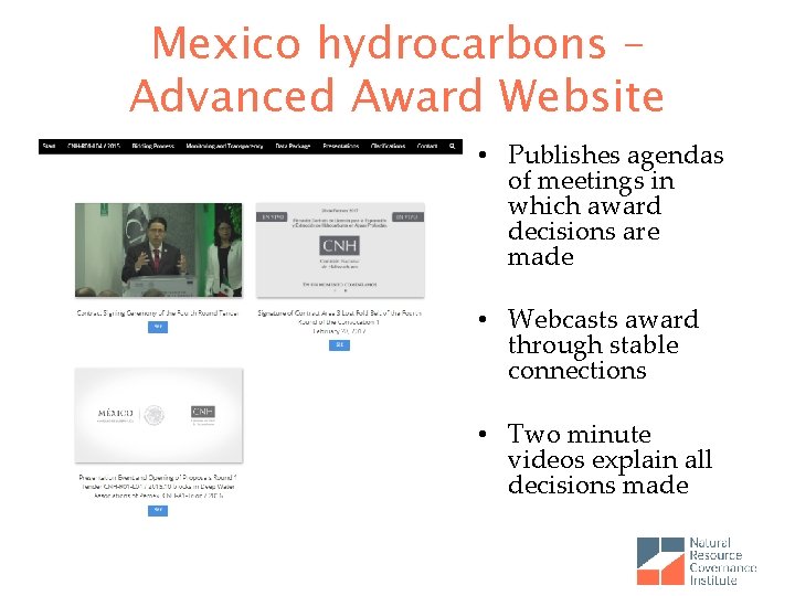 Mexico hydrocarbons – Advanced Award Website • Publishes agendas of meetings in which award