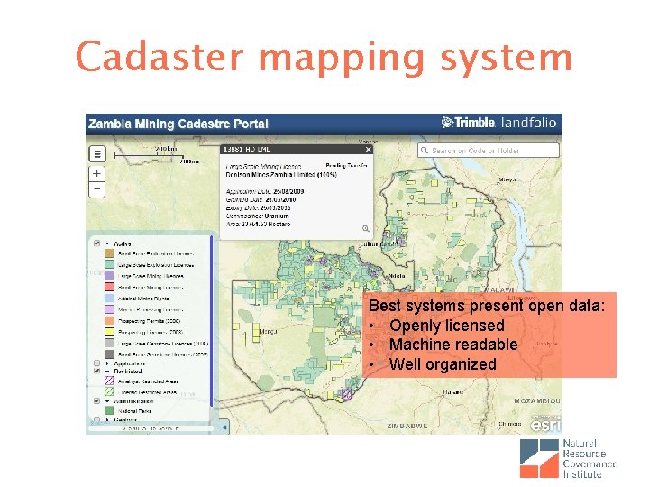 Cadaster mapping system Best systems present open data: • Openly licensed • Machine readable